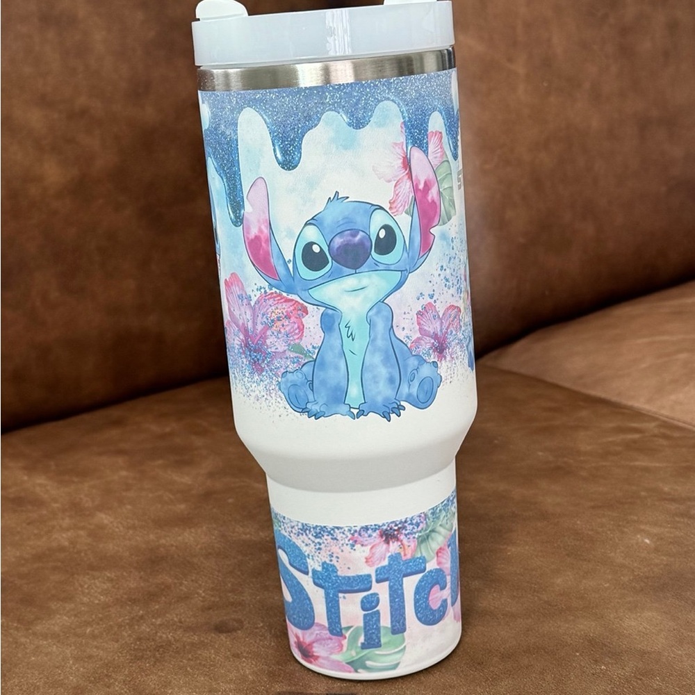 Stitch Tumbler with Blue and Pink Design